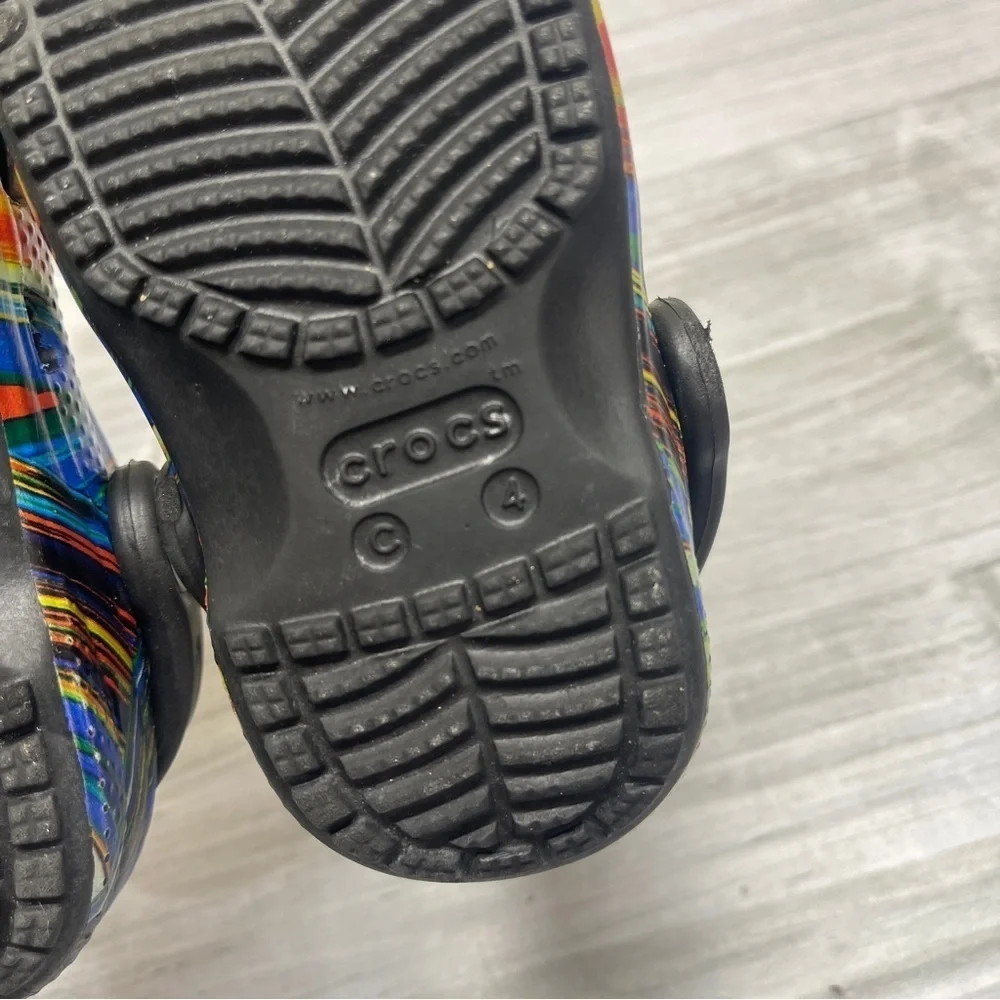 CROCS Baya Seasonal Printed Multicolor Rainbow Black Baby Size 4C